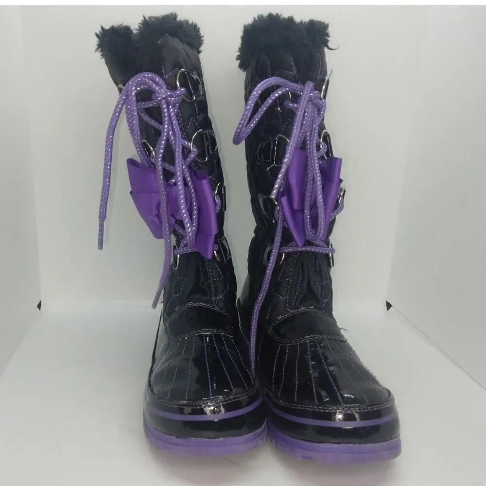 JoJo Siwa Girls Pre-owned Black & Purple All Weather Boots w/Bow Tie - sz. 4